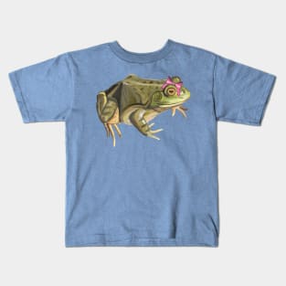 Girly American Bullfrog with Pink Bow Kids T-Shirt